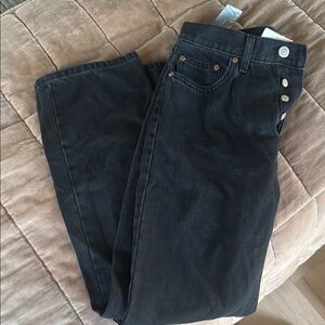 Zara BNWT Black denim wide leg jeans 4